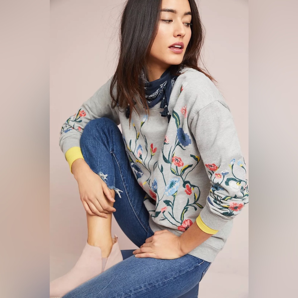 Anthropologie Sundry Floral Embroidered Sweatshirt